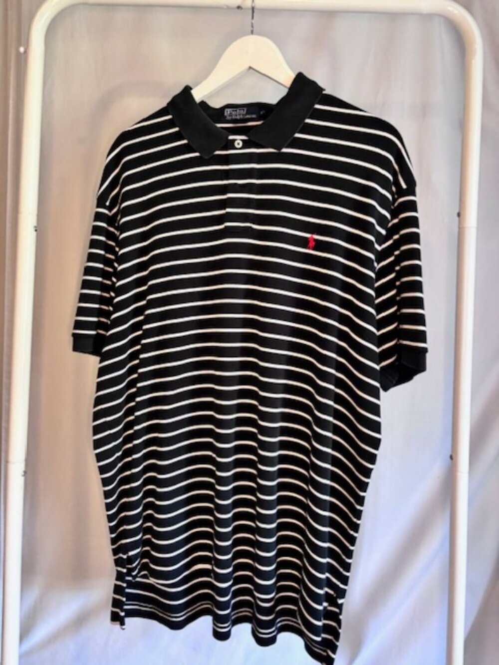 Ralph Lauren Polo Shirt Men’s Extra Large Black Stipe Classic Fit Cotton